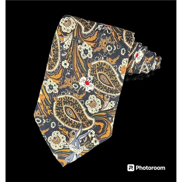 Looney Tunes Mania Mens Necktie Blue Paisley 1994 Cartoon Sylvester Coyote Bugs - Picture 4 of 13